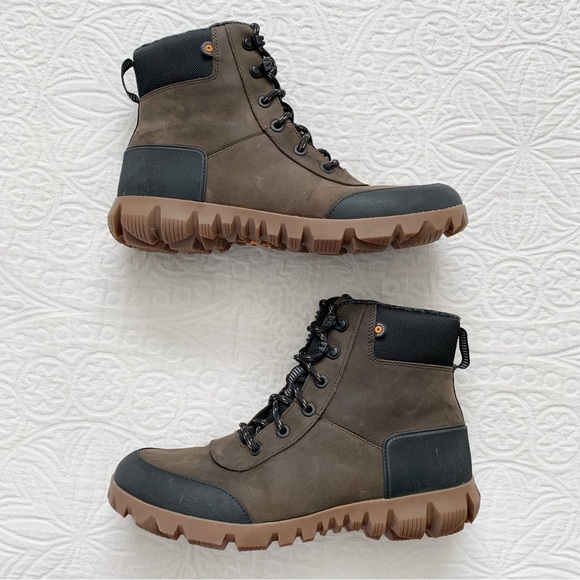 BOGS Men's Arcata Urban Leather Mid‎ Snow Boots, Chocolate - Picture 2 of 8